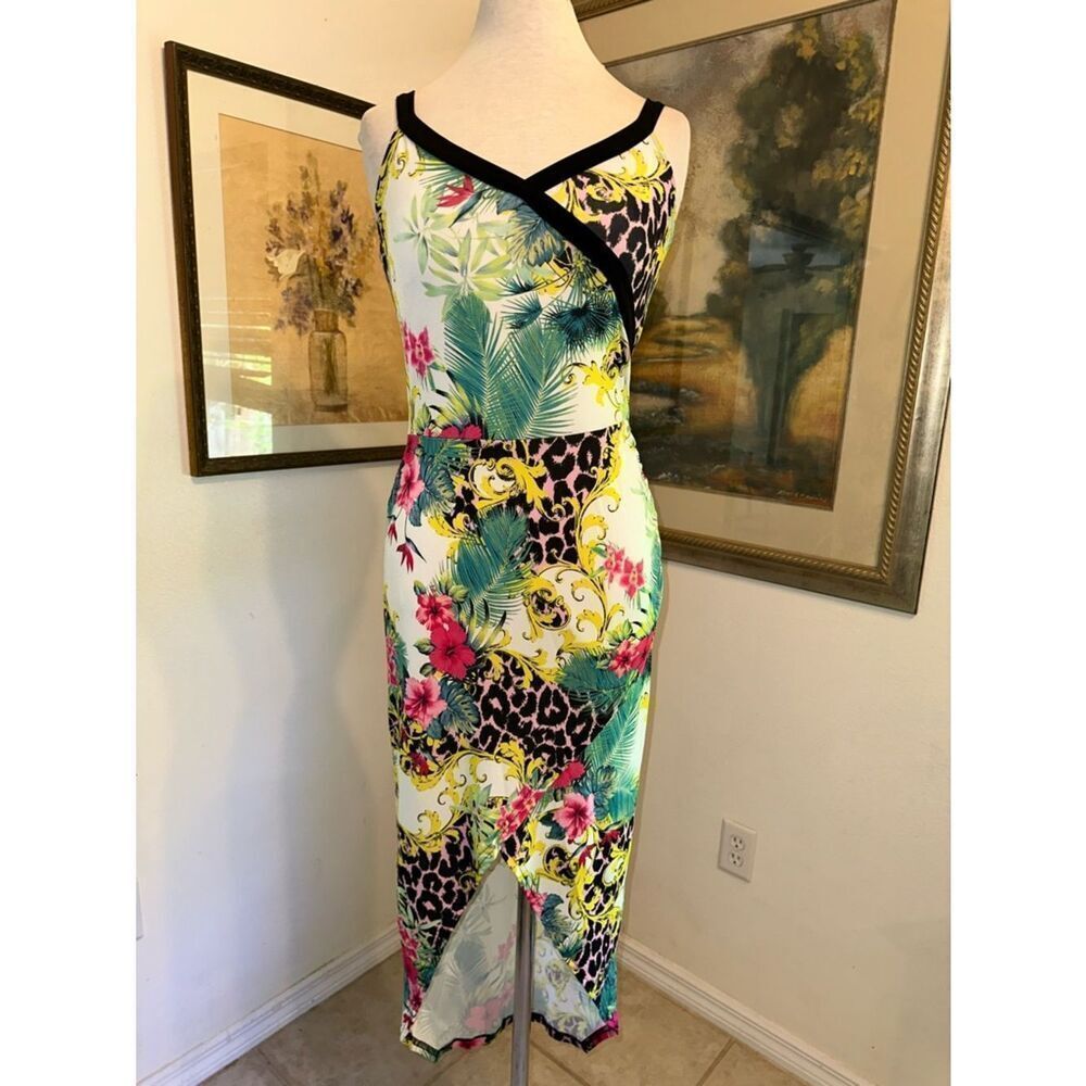 VENUS Dress - Tropical Floral/Cheetah Wrap-Front Dress Size Small